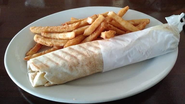 Mediterranean wrap with fries served at Ranch House Makarios Family Restaurant in Vestavia Hills, AL
