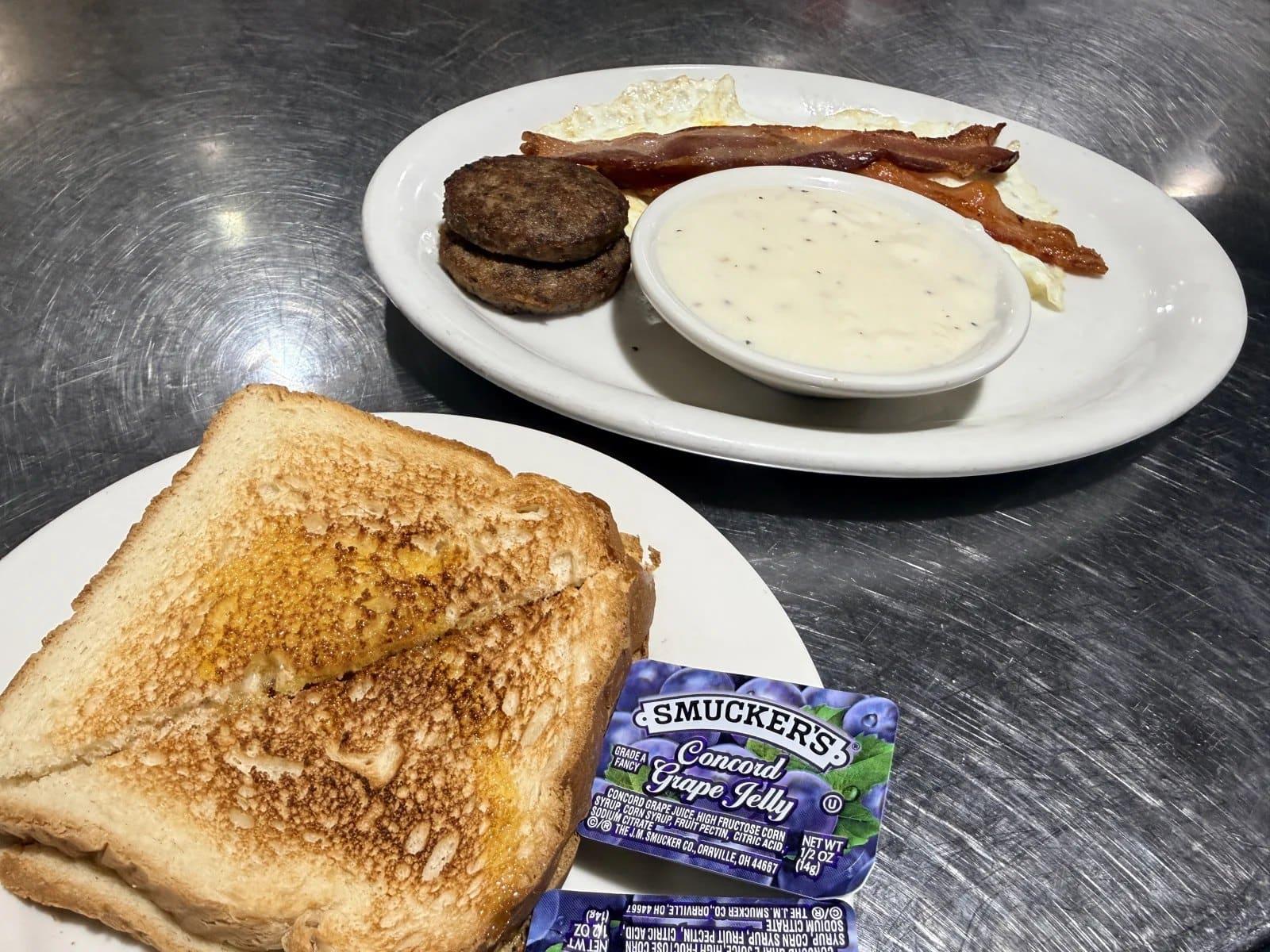 Big Breakfast plate with eggs, bacon and sausage at Ranch House Makarios in Vestavia Hills, AL