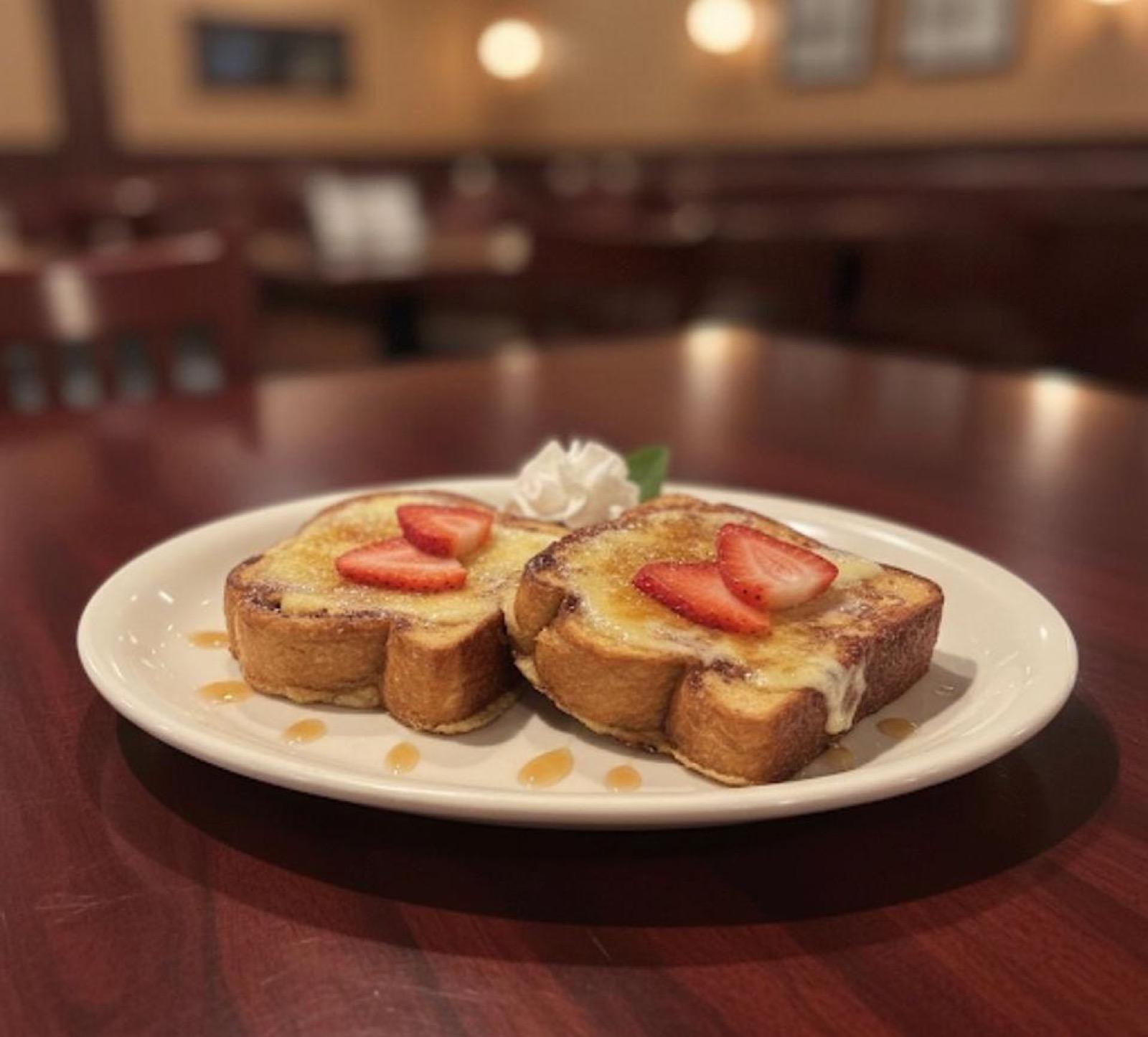 Creme brulee French toast served at Ranch House Makarios in Vestavia Hills, AL