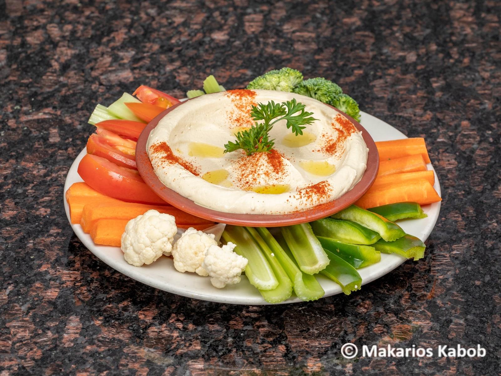 Hummus with fresh vegetables at Ranch House Makarios Family Restaurant in Vestavia Hills, AL