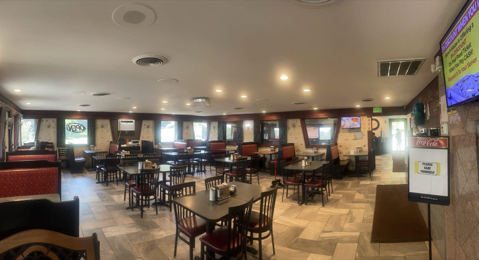 Dining room with booths and tables at Ranch House Makarios Family Restaurant in Vestavia Hills, AL