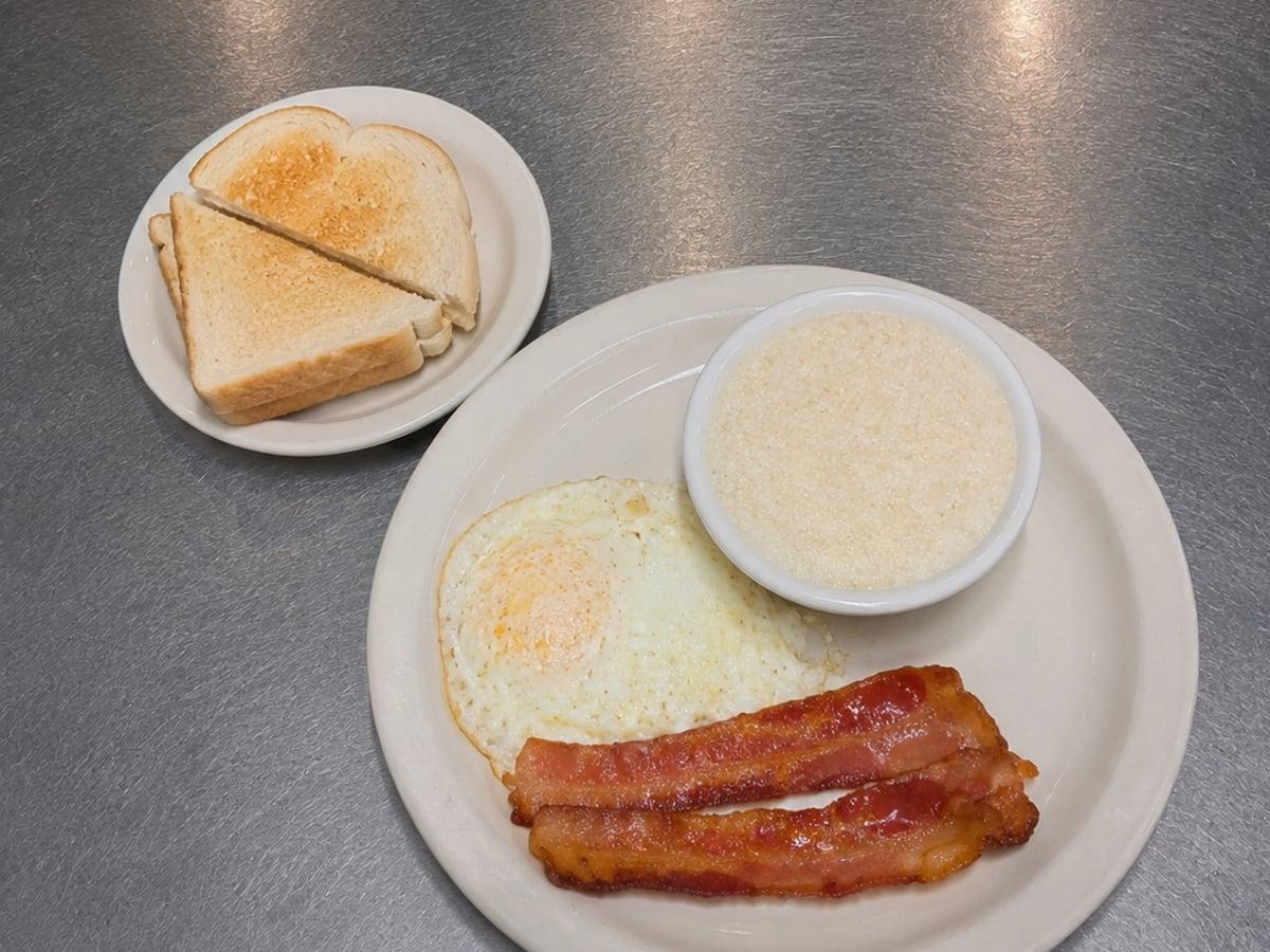 One Egg with Bacon or Sausage served at Ranch House Makarios Family Restaurant in Vestavia Hills